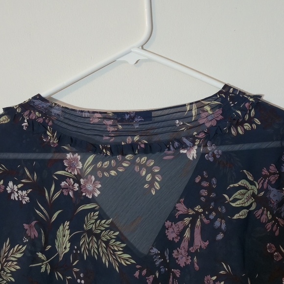 Ricki's Floral Chiffon V-Neck Blouse Size 16 Whimsigoth Poetcore Balloon Sleeve - Picture 10 of 14